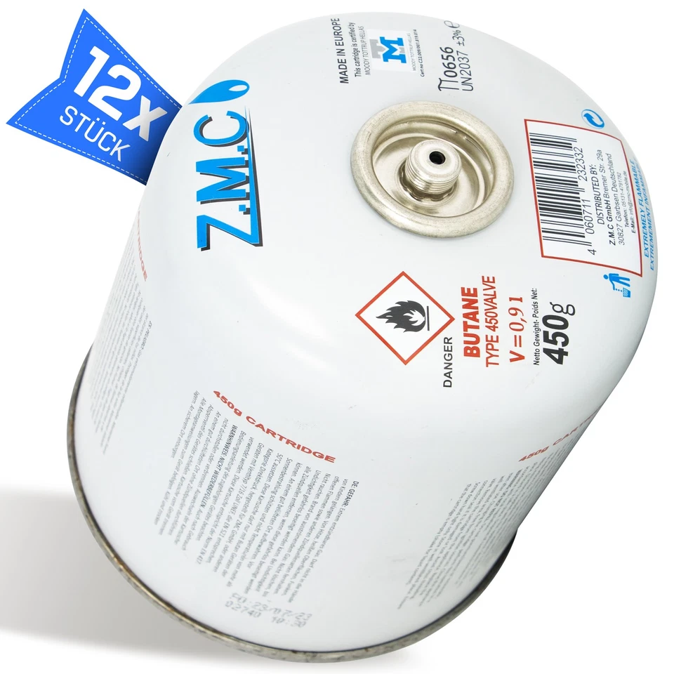 ZMC 12x Gaskartuschen 450g, 990ml Propan Butan Gas Schraubkartusche Eurogewinde - Bild 1 von 4