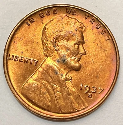 1937-S  Choice BU Uncirculated Red RD - Lincoln Wheat Cent ~ B206 - Image 1 of 2