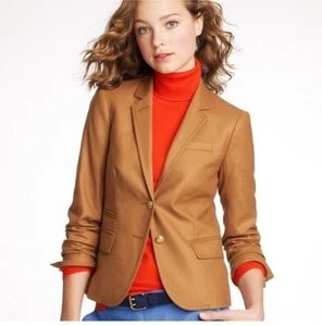 Blazer escolar J.Crew marrón camel tostado lana dorado dos botones ropa de trabajo para mujer 2 - Imagen 1 de 6