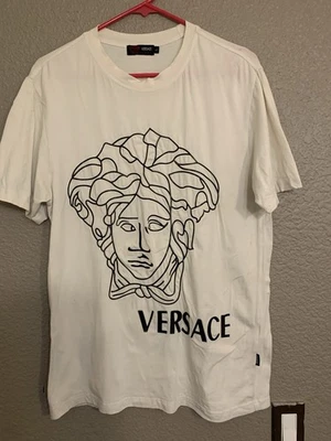 Camiseta Versace Para Hombre Blanca Manga Corta Cabeza de Medusa Logo Estampado Grande Foto 1 de 4