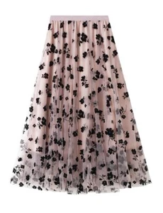 Floral Skirts for Women Midi Length High Waisted A Line Cute Teens Mesh Tutu ... - Picture 1 of 3