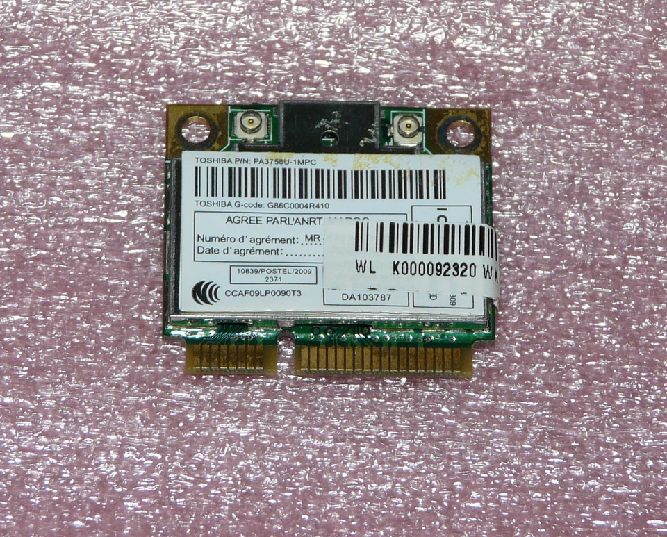 Realtek RTL8191SE Toshiba P/N: PA3758U-1MPC Mini PCI-E WLAN 54 Mbps 802.11b/g - Bild 1 von 2