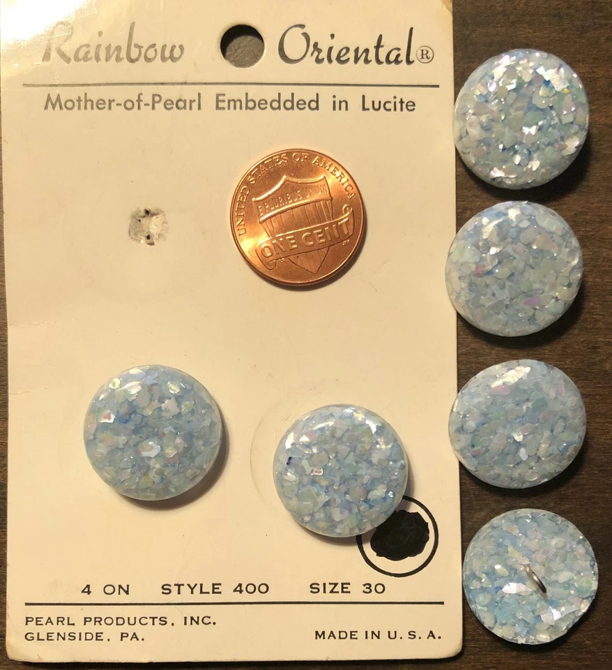 6 Vintage Pale Dusty Blue MOP Embedded in Lucite Shank Buttons 3/4" 19mm 9892 - Image 1 of 1