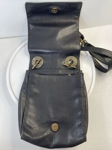 Vintage Donna Karan New York Womens Strap Flap Shoulder Handbag Black Leather - Picture 1 of 12