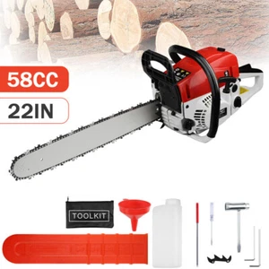 58CC 22in Gasoline Chainsaw Powered Wood Cutting Engine Gas Crankcase Chain Saw - Picture 1 of 14