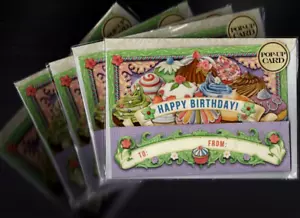 5 Punch Studio "Cupcakes" Pop-Up Birthday Cards in Original Cellophane Sleeves - Picture 1 of 2