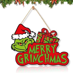 Grinch Christmas Decorations Hanging Signs Door Sign Holiday Decor Merry Xmas - Picture 1 of 7
