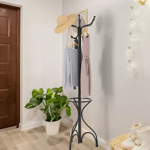 Vintage Coat Hat Rack Tree Stand Metal Clothes Hanger Hooks Umbrella Holder New - Picture 1 of 6