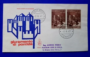 🔵 BUSTA 1°GIORNO FILAGRANO FDC GIURAMENTO DI PONTIDA 1967 FRANCOBOLLO LIRE 20😂 - Foto 1 di 2