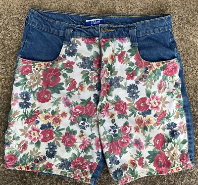 Pantalones Cortos De Colección Años 90 HANA Denim Floral Frontal Talla 7 Daisy Dukes Foto 1 de 3