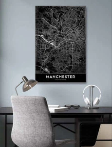 Mapa de Manchester Monocromo Impreso Lona Arte Pared Imagen - 1X2401714 - Imagen 1 de 4