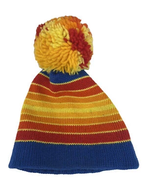 Vintage Smiley Winter Wool Knit Ski Cap Hat Made USA Sparks Nevada Blue Rainbow - Image 1 of 3