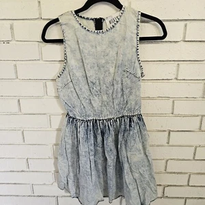 Milky Way Acid Wash Denim 80s Style Baby Doll Mini Tank Dress Large - Bild 1 von 9