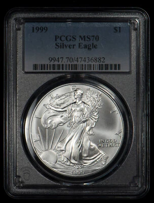 American Eagle 1999 1 oz plata - PQ fecha clave perfecta - graduación profesional MS 70 - SKU-B4190 Foto 1 de 4