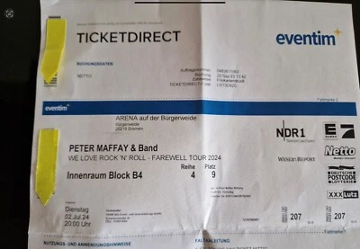 Karten für Peter Maffay Konzert in Bremen. 02.07.24 - Bild 1 von 2