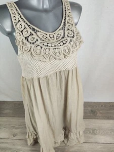 NEU Italy Damen Sommer dehnbar gehäkelt Kleid S/M ärmellos & schwebend BEIGE - Bild 1 von 3