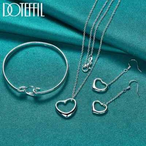 DOTEFFIL 3pcs 925 Sterling Silver Heart Earring Necklace Bracelet Set Jewelry - Foto 1 di 6