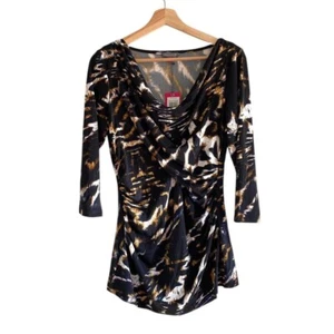 BLUSA VINCE CAMUTO CUELLO CAPUCHA NEGRA MULTICOLOR MANGA CUARTO MUJER MEDIANA - Imagen 1 de 7