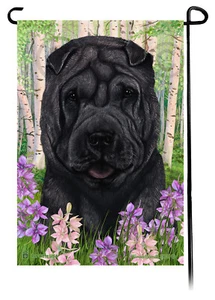 Spring Flowers Garden Flag - Black Shar Pei - Picture 1 of 1