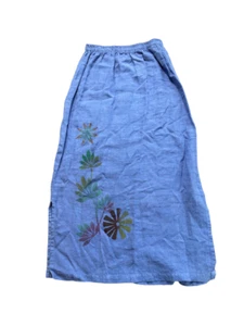 Vintage D Blue Linen Nature Women's Skirt Made in USA Size Large Summer Floral - Picture 1 of 10