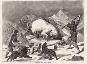 ESQUIMAL INUIT esquimal CAZA OSO POLAR, PERROS DE CAZA LANZAS MAR ÁRTICO 1868 - Imagen 1 de 1