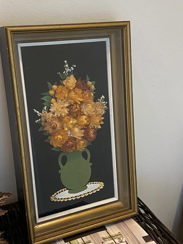 Vintage Dried Flower Shadow Box Cideart Velvet Hand Painted Wall Hanging Framed Cover
