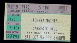 Biglietto concerto Johnny Mathis Stub Carnegie Hall NYC Evening Show 10/9/1993  - Foto 1 di 2