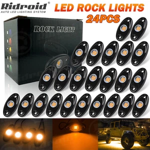 24Pcs Amber LED Rock Light Pods Underbody Glow Lamp Offroad SUV Pickup Truck UTV - Foto 1 di 24