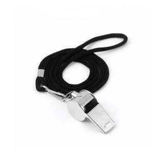 Solid Metal Referee Whistle With Black Lanyard Coach Whistle For Sports Games - Picture 1 of 8
