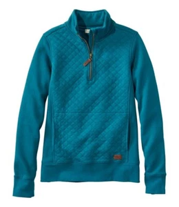 LL.Bean Women's Quilted Quarter-Zip Pullover Deep Turquoise Sz Small Tall NWT - Picture 1 of 9
