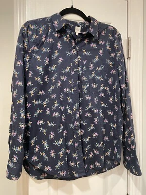 Gap размер маленький темно-синий цветочный хлопок длинным рукавом с воротником на пуговицах - Изображение 1 из 4