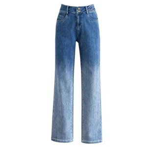 Women Straight Leg Jeans Denim Pants Retro High Waisted Regular Fit Trousers - Picture 1 of 10