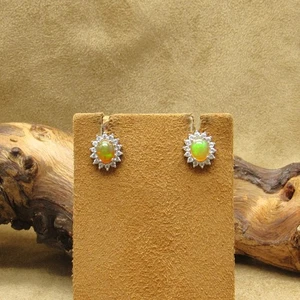 Vintage Sterling Silber Lab Made Runde Opal Ohrstecker - Bild 1 von 5