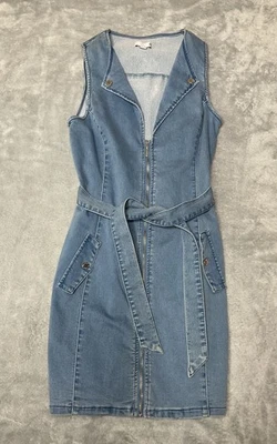 Mini Vestido G by Guess Azul Denim Elastizado Cremallera Frontal Talla XS Corbata en la Cintura Foto 1 de 4