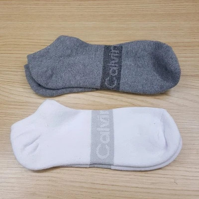 CALVIN KLEIN Low Cut Ankle Socks Mens White Gray 2-Pack Sport Cushioned CK Logo - Image 1 of 2