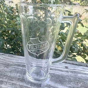 Taza de vidrio estilo jarra transparente de 12 oz de cerveza FALSTAFF de la década de 1960 jarra de 7" de alto de colección - Imagen 1 de 4