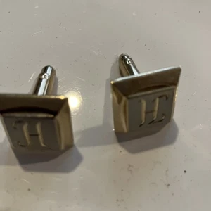 Vintage Cufflinks Engraved Square Letter ‘H’ - Picture 1 of 4