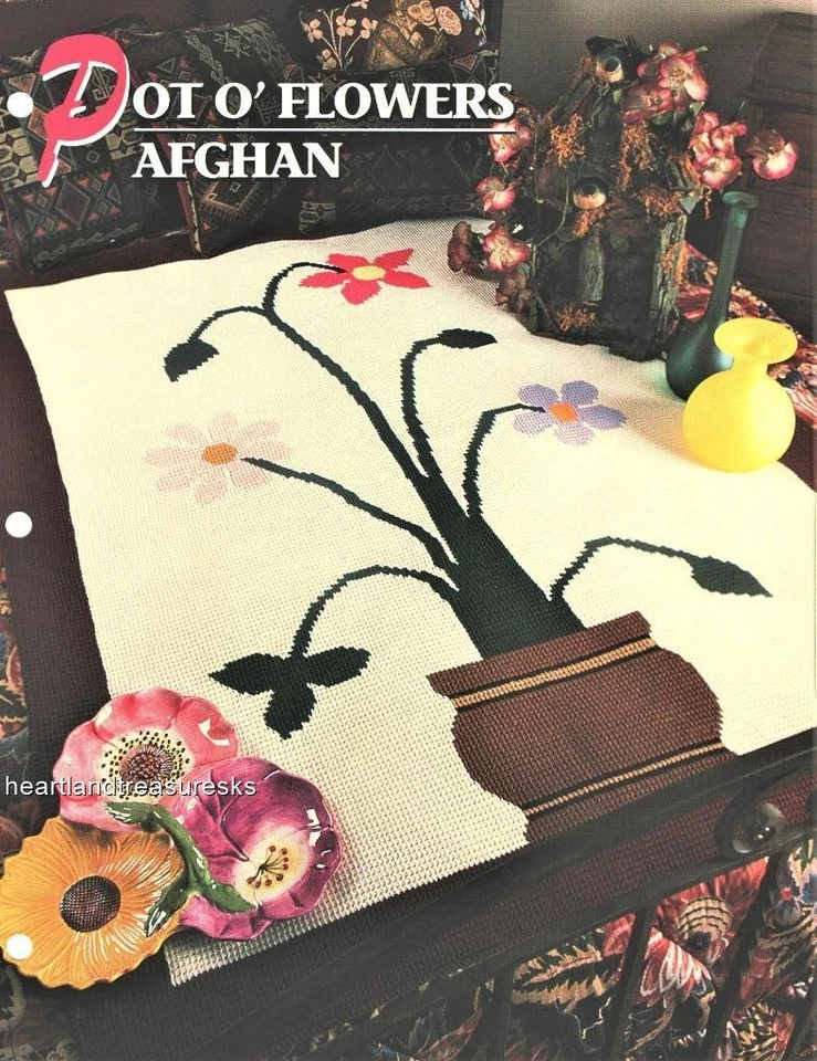 Folleto con patrón afgano de ganchillo de annie's afgana de flores en maceta Foto 1 de 1