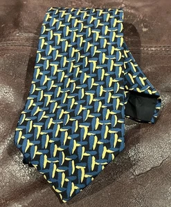 Krawatte Vintage Gräfin Mara blau gelb schwarz 60er 70er Jahre ausgefallene Details 56,5" x 3,75" - Bild 1 von 7