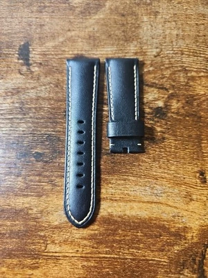 Panerai 26mm OEM Black Soft Leather w/ Beigh Stitch Strap for 22mm Tang Buckle  - Image 1 of 4