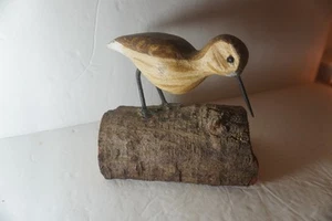Wooden Shorebird Sandpiper Hand Carved On Driftwood Beach Seaside Nautical Vtg - Picture 1 of 6