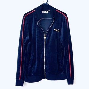 Chaqueta Traje de Pista Fila XL Azul Terciopelo Dorado Cremallera Rayas Rojas Estilo Y2K Calle - Imagen 1 de 7