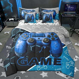 Gaming Boys Reversible 7 Pieces Comforter Set King Size,Blue Video Game Conso... - Picture 1 of 9