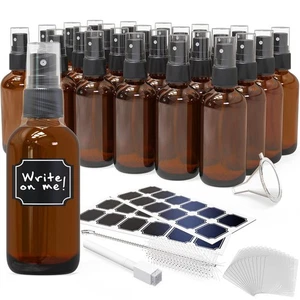 Nevlers 4 oz Amber Spray Bottles (Set of 24) | Includes Funnel, Brush and Marker - Picture 1 of 9
