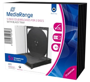 MediaRange BOX31-2 CD-Leerhülle (für 2 Discs, 10.4mm, 5er Pack) schwarzes Tray - Bild 1 von 2