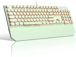 Camiysn Typewriter Style Retro Gaming Keyboard with White Backlit, Green, NEW - Picture 1 of 8