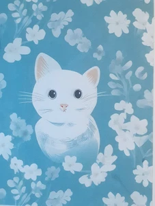 cat any occasion card - blue with white  flowers       ED#73 - Picture 1 of 2
