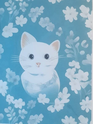 cat any occasion card - blue with white  flowers       ED#73 - Image 1 of 2
