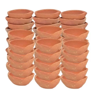 Natural Clay Traditional Diya Earthen Clay Diyas For Pooja Festival Set of 24 - Picture 1 of 5