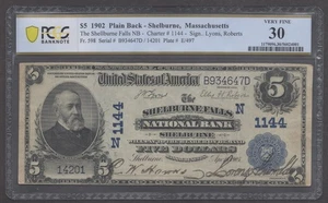 Fr. 598 1902 $5 Plain Back Shelburne, Massachusetts NB PCGS 30 Very Fine  - P20 - Picture 1 of 4